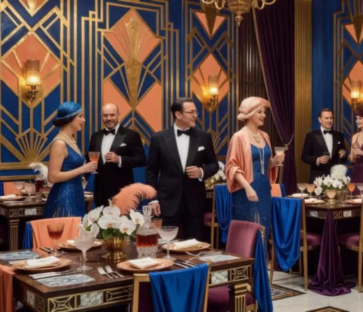 Art Deco inspirálta ünneplés geometrikus dekorral és elegáns hangulattal